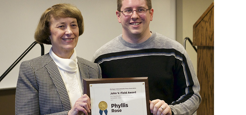 Phyllis Rose, formerly of the Kalamazoo Gazette, was recognized by MIPA in 2015 for her contributions to scholastic journalism