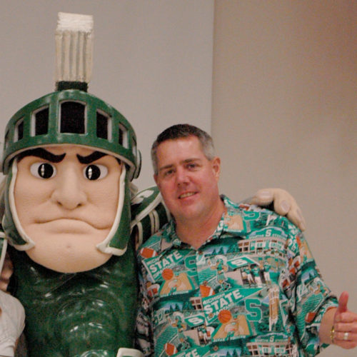 Jeff Nardone and Michigan State University mascot Sparty