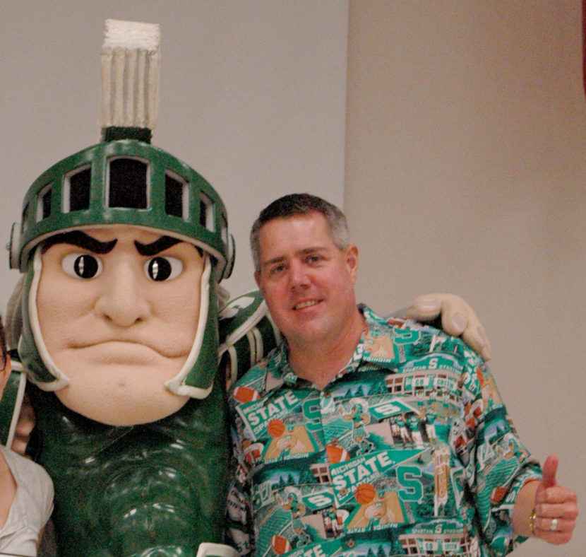 Jeff Nardone and Michigan State University mascot Sparty
