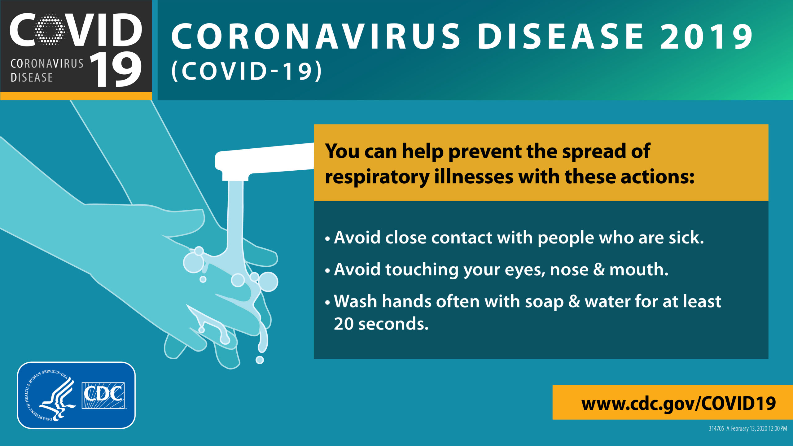Coronavirus disease prevention tips from the CDC, including avoid contact with people who are sick, avoid touching your eyes, nose and mouth, and wash hands often.