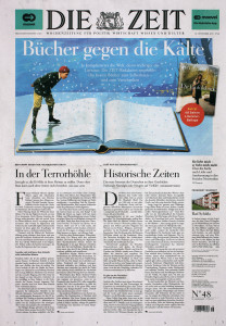 This front from from Die Zeit, features a large dominant image and two related stories.