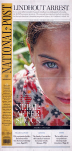 This front page from the National Post in Canada is a traditional broadsheet size, but features a newsmagazine design style.