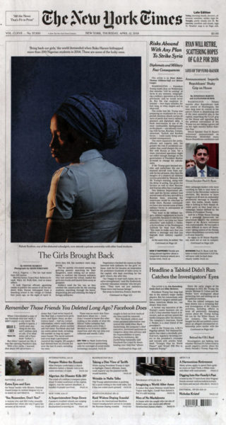 This newspaper-style front page from The New York Times features the text from several stories on the front page.
