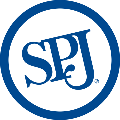 SPJ stylized logo in a blue circle